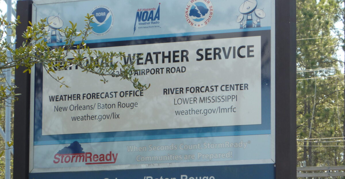 NWS Forecasting Office New Orleans Baton Rouge sign at the Slidell Airport LA