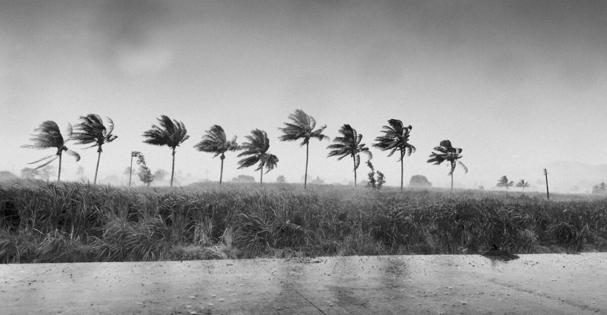 Black and white landscape of a stormy tropical scene in Kameri India