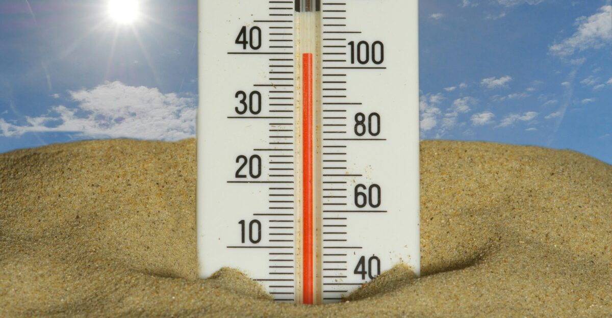 The thermometer shows a very hot temperature