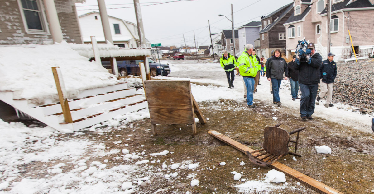 Monday, February 11, 2013 - Governor Patrick meets with local officials to discuss storm response efforts and tours impacted areas in Scituate.(Photo: Eric Haynes / Governor’s Office)